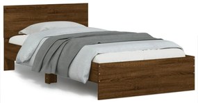 barna tölgy színű ágykeret fejtámlával és LED-ekkel 100x200 cm