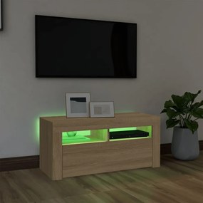 sonoma tölgy színű TV-szekrény LED-világítással 90 x 35 x 40 cm