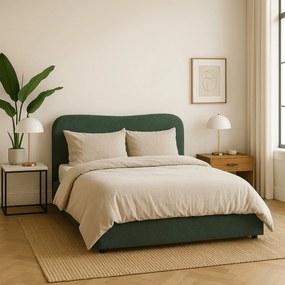 Ágy 160x200 cm méretben, ágyneműtartóval, zöld színben, bouclé kárpittal BRISTOL