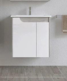 Piramida EURIDIKA fali fürdőszobabútor - műmárvány mosdóval -2 ajtós - FEHÉR-SZÜRKE - 65 x 48 x 62 cm