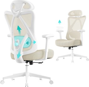 SONGMICS ergonomikus irodai szék, magasságállítható, fehér-bézs