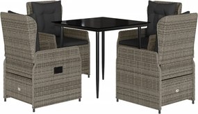 vidaXL 5 részes szürke polyrattan kerti étkezőgarnitúra párnával