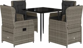 vidaXL 5 részes szürke polyrattan kerti étkezőgarnitúra párnával