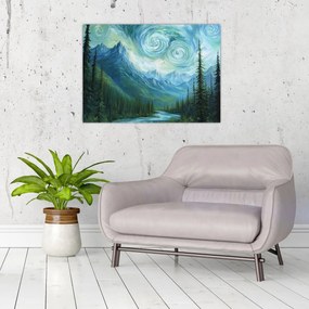 Üveg kép - Táj Van Gogh érintésével (70x50 cm)