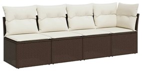 4 személyes barna polyrattan kerti kanapé párnával