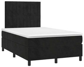 fekete bársony rugós és LED-es ágy matraccal 120x200 cm