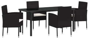 vidaXL Kert étkező szett párnával 5 pcs Fekete polirattan
