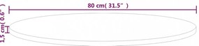 kerek kezeletlen tömör tölgyfa asztallap Ø80 x 1,5 cm