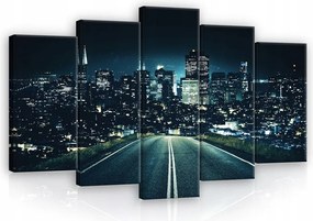 Vászonkép Város Éjszaka Fal 5 Részes Nagy Hálószoba Nappali 100x60
