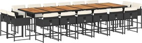 vidaXL 17 részes fekete polyrattan kerti étkezőgarnitúra párnákkal