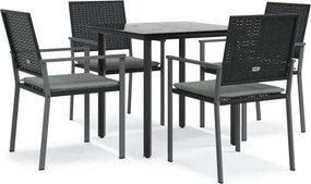 vidaXL 5 részes polyrattan és acél kerti étkezőgarnitúra párnával