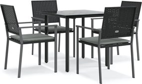 vidaXL 5 részes polyrattan és acél kerti étkezőgarnitúra párnával