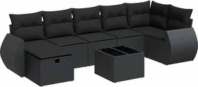 vidaXL 8 részes fekete polyrattan kerti ülőgarnitúra párnákkal