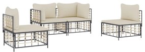 4 részes antracitszürke polyrattan kerti ülőgarnitúra párnákkal