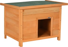 PawHut Kutyakennel, fa kutyaház csuklós aszfalttetővel, vízálló kutyabarlang emelt padlóval, kennel kis kutyáknak, kültéri, sárga