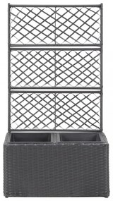 fekete rácsos polyrattan magaságyás 2 kaspóval 58 x 30 x 107 cm