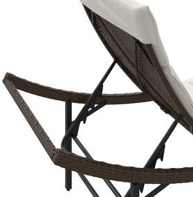 barna polyrattan napozóágy párnával 55x199x50 cm