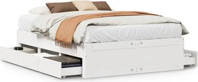 vidaXL fehér tömör fenyőfa fiókos ágykeret matrac nélkül 140 x 200 cm