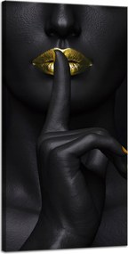 Vászonkép Fekete Nő Csend Arany Száj 40x80 cm