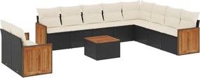 vidaXL 11 részes fekete polyrattan kerti ülőgarnitúra párnákkal