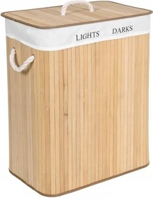 Szabadonálló bambusz kosár szennyestartó fedéllel 2 rekeszes 100l POJ07