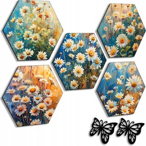 5 db Kép A Nappaliba Falra Lézervágott Kép Szett Virágok Margaréta