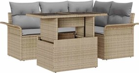 vidaXL Kerti Kanapé Szett párnával 5 pcs Bézs Poli rattan