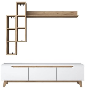 Fehér-natúr színű nappali bútor szett diófa dekorral 180x49 cm Linh – Kalune Design