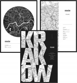Poszter szett Krakkó Várostérkép Fekete-fehér Loft stílus az irodába