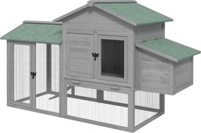 PawHut fenyő tyúkól kifutóval, 168 x 75 x 103 cm — fészekdoboz, rámpa és kihúzható tálca, aszfalt tető — szürke/zöld, 2–4 tyúk | Aosom