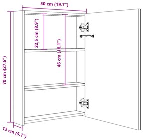 fényes fehér LED-es tükrös fürdőszobaszekrény 50 x 13 x 70 cm