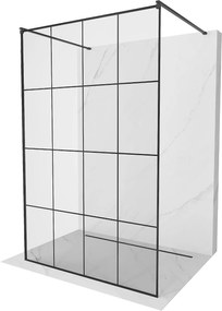 Mexen Kioto, átmenő zuhanyparaván 130 x 200 cm, 8mm átlátszó üveg / fekete mintás, 2x fekete stabilizáló távtartó, 800-130-002-70-77
