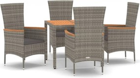 vidaXL 5 részes szürke polyrattan kerti étkezőgarnitúra párnával