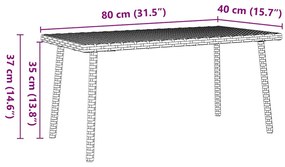 téglalap barna polyrattan kerti dohányzóasztal 80x40x37cm