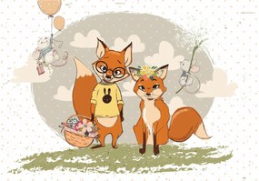 Flizelin fotótapéta Az erdő barátai Róka egér lufi 400x280 +ragasztó