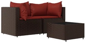 3 részes barna polyrattan kerti ülőgarnitúra párnával