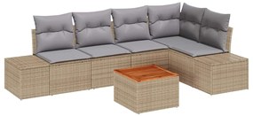 vidaXL Kerti Kanapé Szett párnával 6 pcs Bézs polirattan