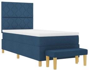 Boxspring Ágy Matraccal és Padkázott Kék 90x190 cm Szövet