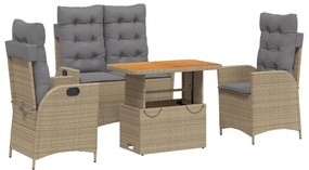 vidaXL 4 részes bézs polyrattan kerti étkezőgarnitúra párnákkal