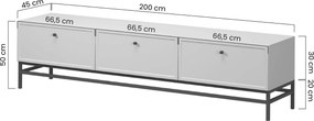 Lorini TV-szekrény 200 cm fiókokkal - kasmír / fekete T-bar fogantyúk / fekete váz