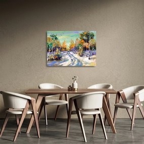 Kép - havas út az erdőben, olajfestmény (üvegen) (70x50 cm)