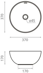 Bathco 4131 - BARI pult tetejére helyezhető mosdótál, Ø 37 cm, porcelán/fehér