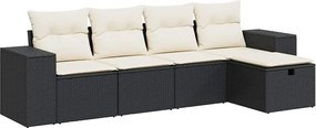 vidaXL 5 részes fekete polyrattan kerti kanapészett párnákkal