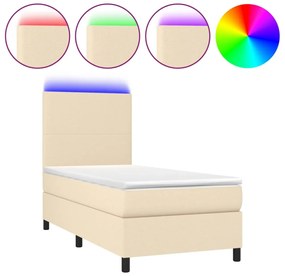 krémszínű szövet rugós és LED-es ágy matraccal 100x200 cm