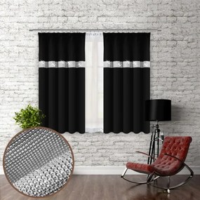 Függöny szalaggal és cirkonokkal 140x160 cm fekete