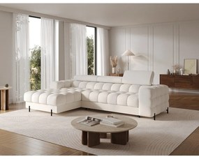 Krémszínű buklé kinyitható-tárolóhelyes sarokkanapé (bal oldali-heverő résszel) Felro – ELTAP