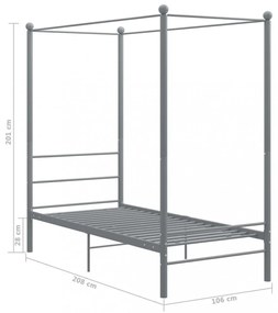 szürke fém baldachinos ágykeret 90 x 200 cm