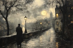 Vászonkép Canvas Város Anglia Folyó Hold Séta Sötét Éjszaka 120x80