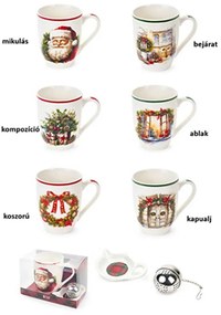 Karácsonyi mintás Porcelán bögre teatojással 6 féle dobozban / Mikulás