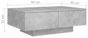 betonszürke szerelt fa dohányzóasztal 90 x 60 x 31 cm